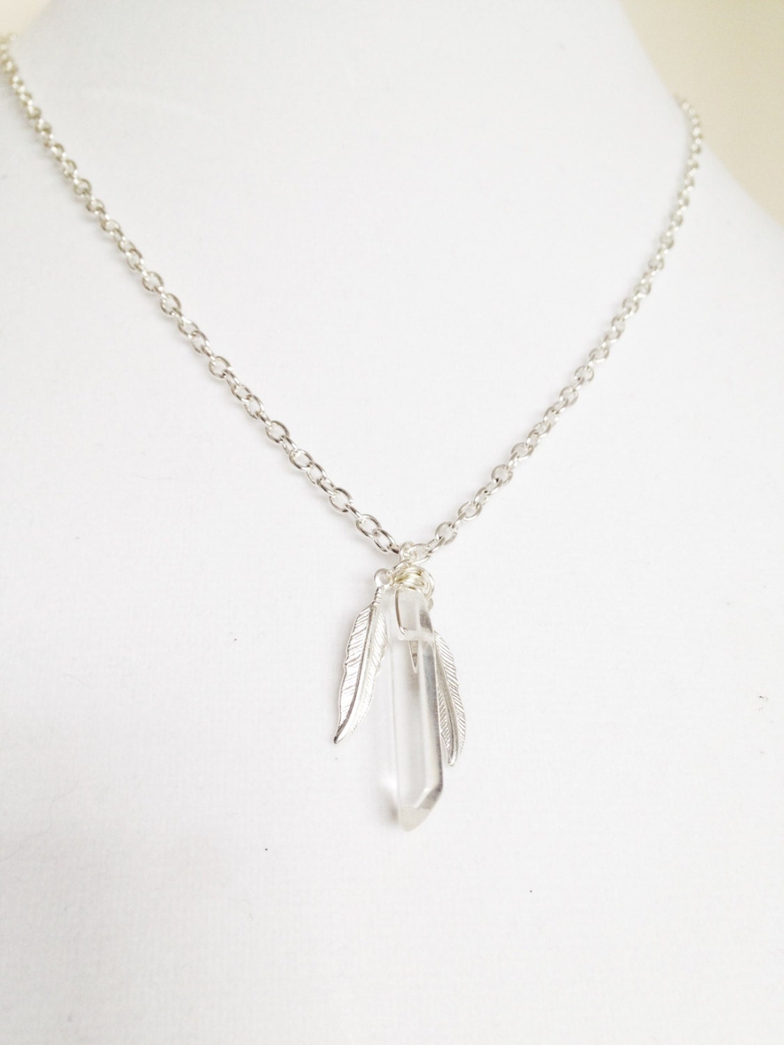 Clear Quartz and Feather Energy Amplifying Necklace - Reiki Infused - Assists Manifestation - 18" Chain