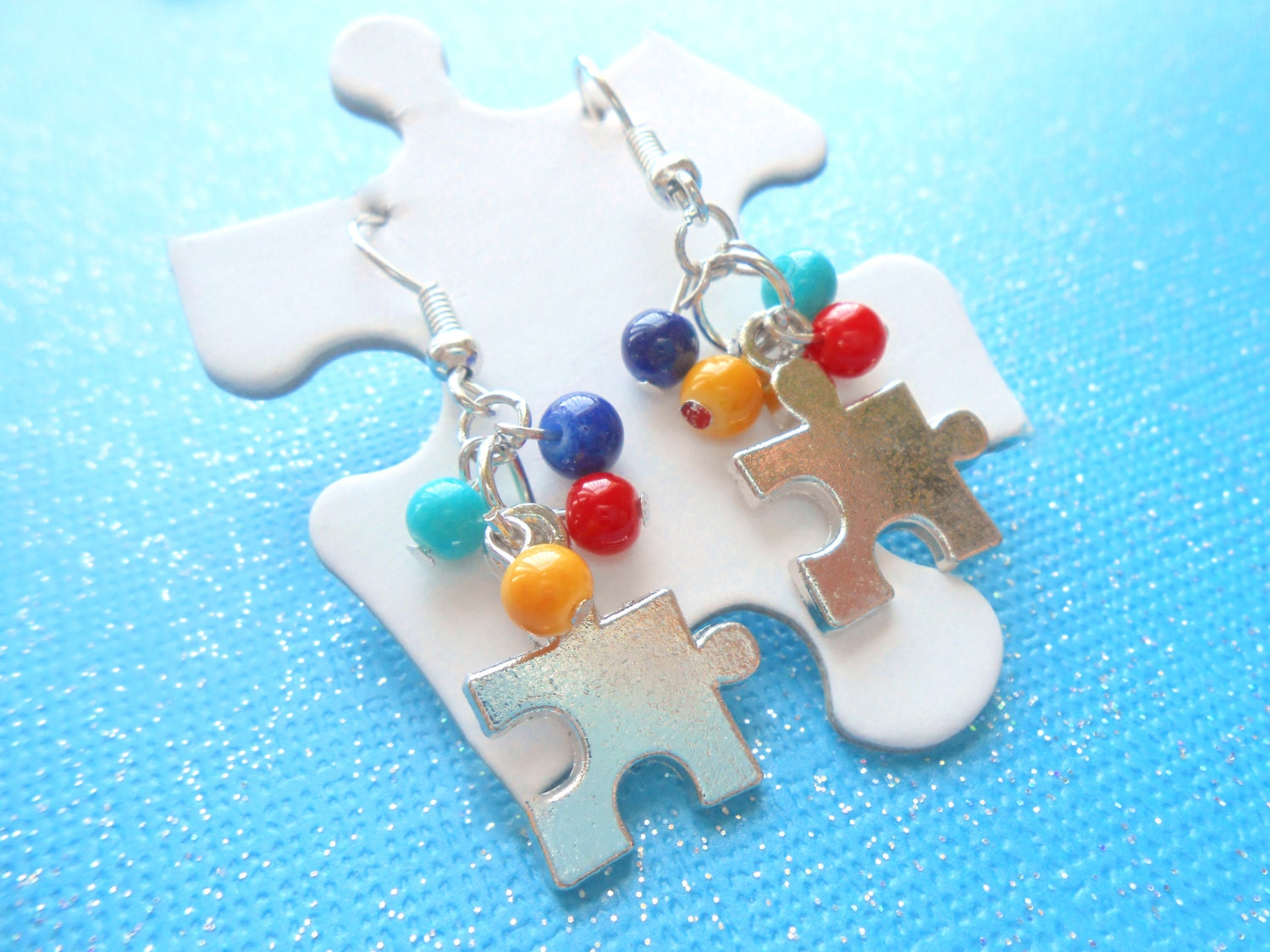Autism/Asperger Awareness Dangle Earrings with Puzzle Piece Charms