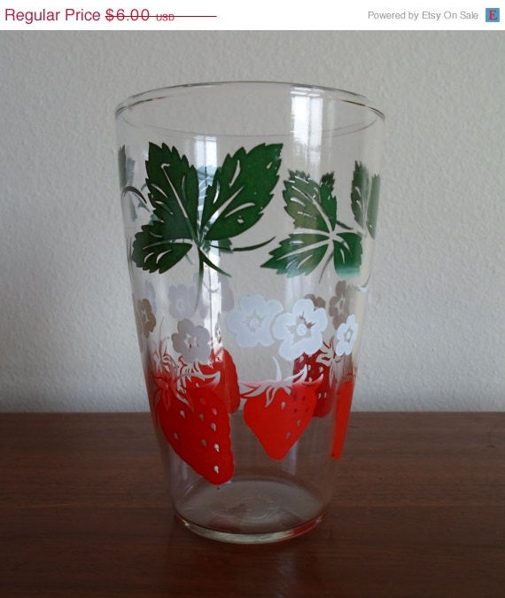 SPRING SALE Vintage Strawberry Glass Glassware Cottage Chic