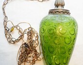 SPRING SALE Vintage 60's 70's Swag Light, Green Crackly Glass, Circles, Antique Brass, Hollywood Regency, Mod, Mid Century Modern, Retro, L