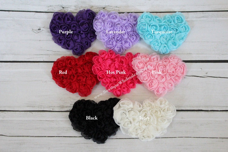 2.5" CHIFFON ROSETTE HEARTS 8 pcs - Valentine - great for hair accessories, hair clips, headbands