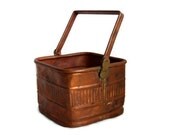 Square bowl copper vintage pot, MOVEABLE rotating handle, hand forged, basket, Handmade, fireplace display, kitchen, home decor, houseware