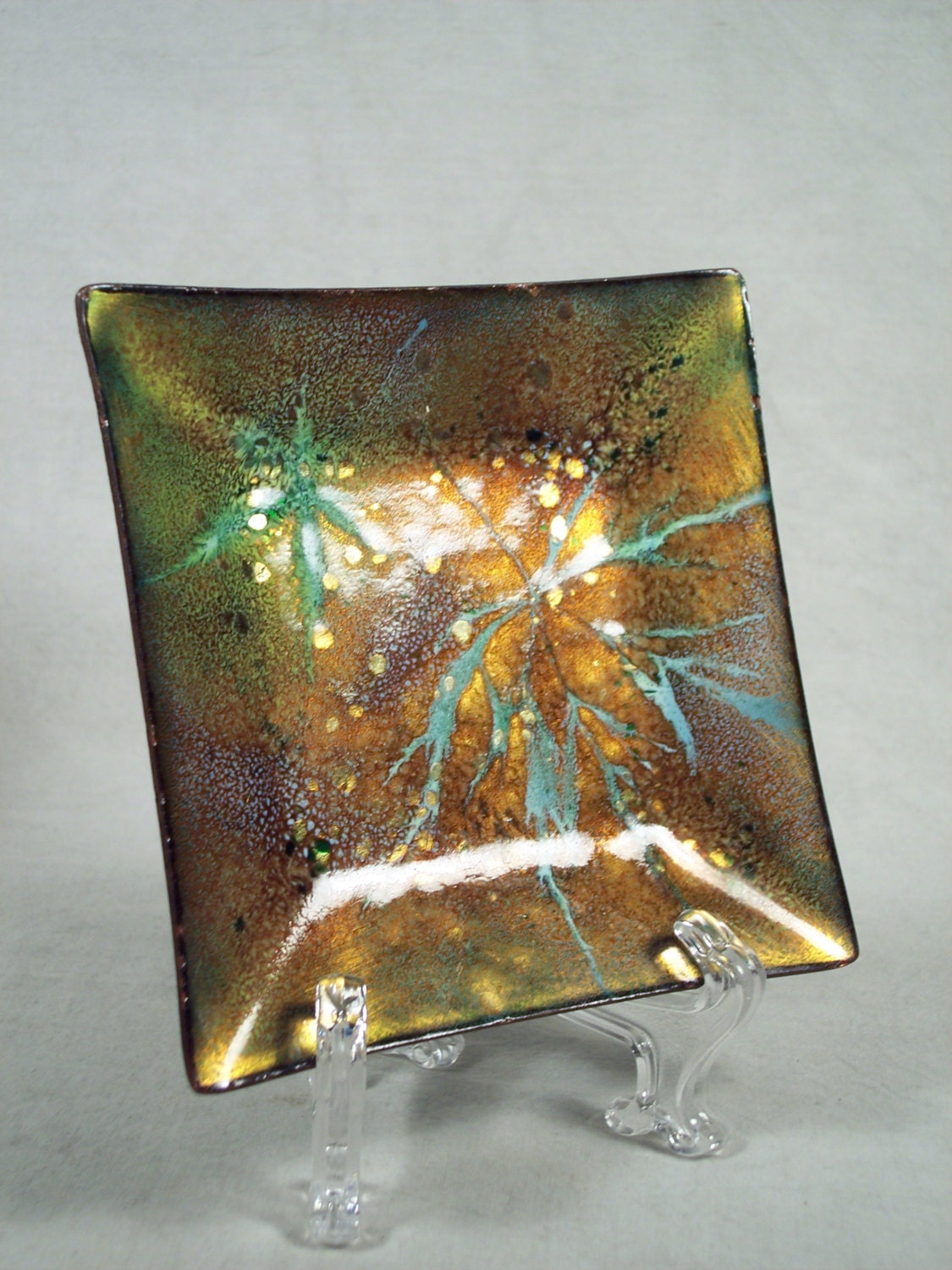 Multicolor Multi Color Art Glass Dish / Pillar Candle Holder