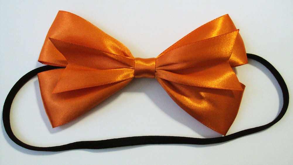 Bright Summer Orange Satin Double Ribbon Hair Bow Headband