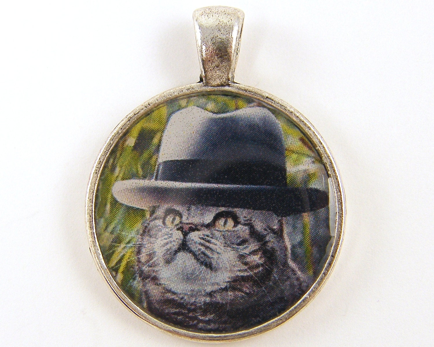 Cat Pendant, Gray Cat in Hat Pendant, Pet Lovers Photo Jewelry Charm