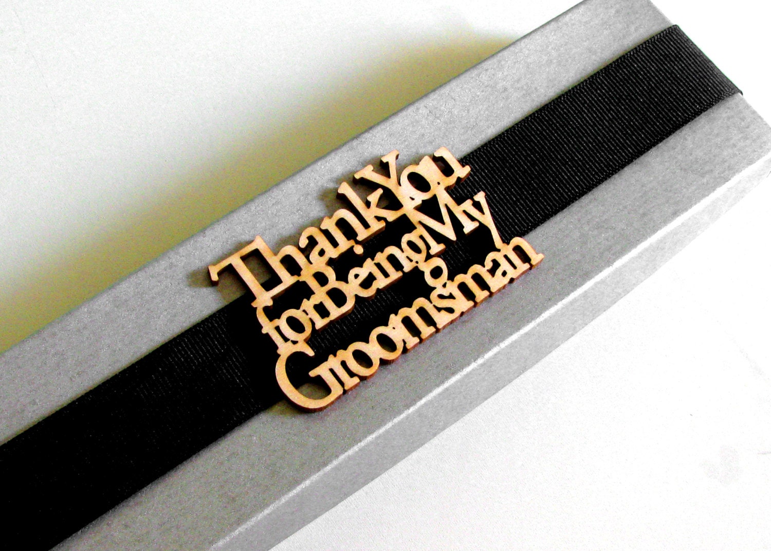 Groomsman Gift Tags: Set of Four "Thank You for Being My Groomsman" Lasercut Wood Gift Tags