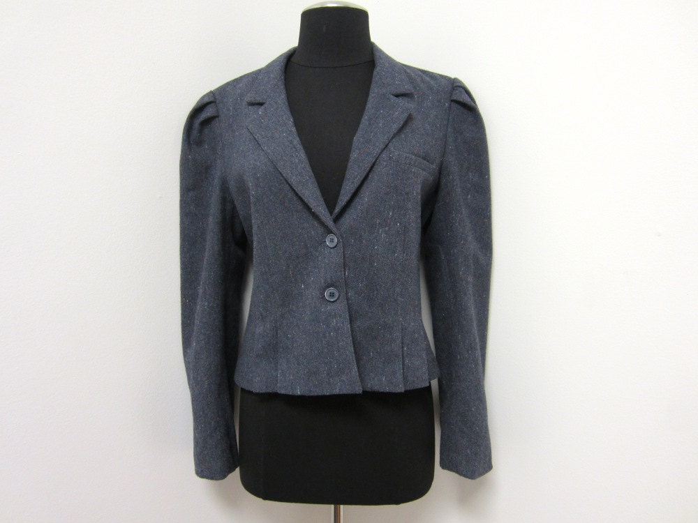 1960s Louben Periwinkle Deep Lavender Grey with Multicoloured Flecks - Wool Blazer Jacket - Size 13 14