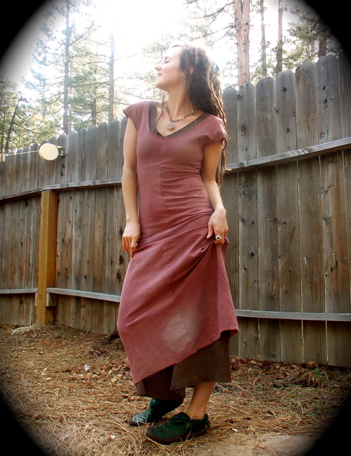 Ready to ship Saraswati T-shirt Dress Stretchy Organic Hemp and Cotton Blend Dyed with Herbs in Dusty Rose