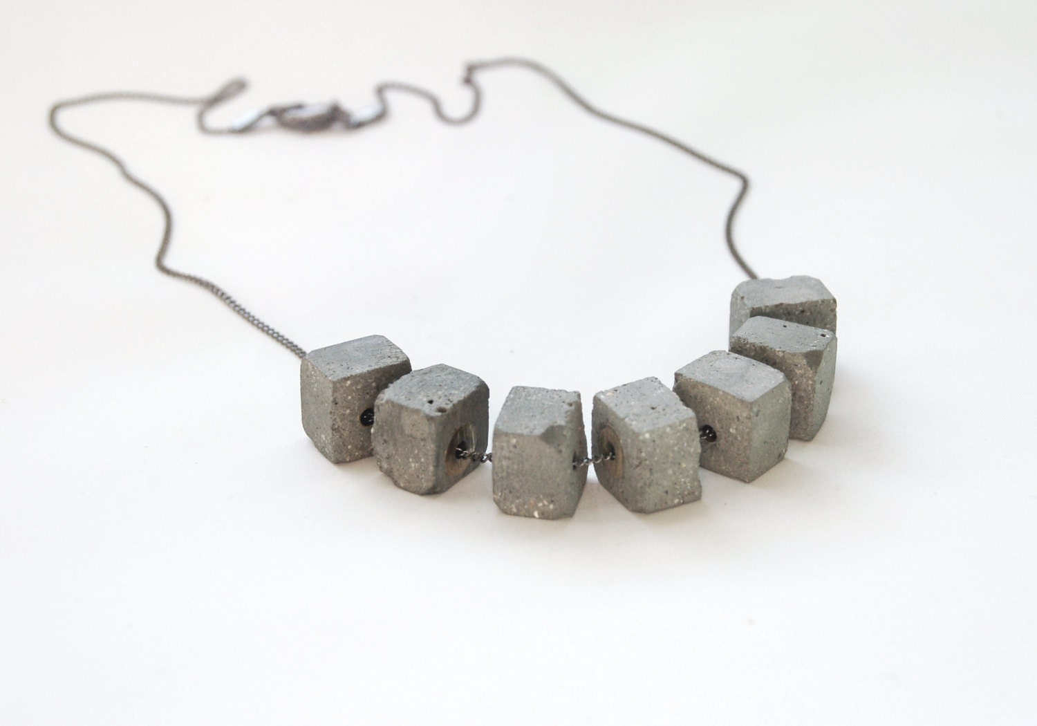 Beaded Concrete and Brass Necklace - Cement Jewelry