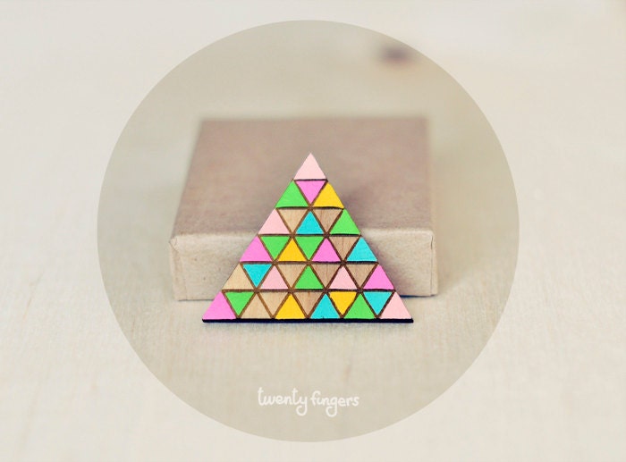 Wood Brooch Geometry Triangle  ( Laser cut )