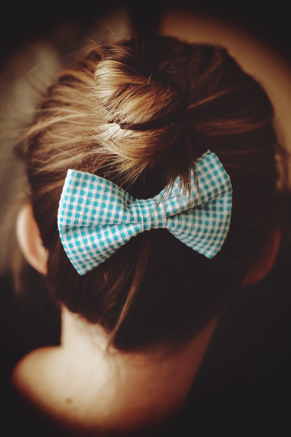 Blue and White Gingham Hair Bow