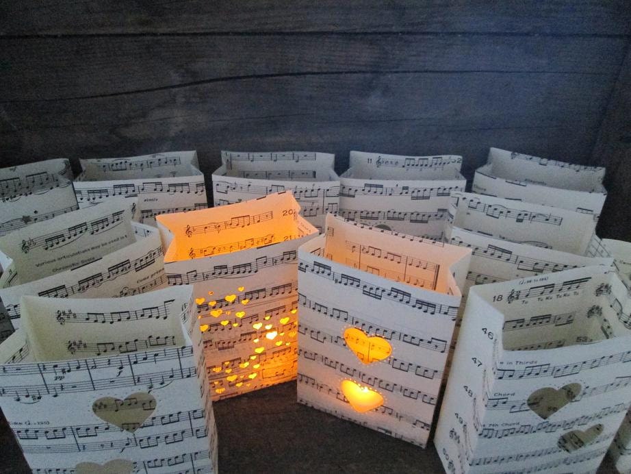 20 Custom Made Small Luminaries, You choose Cutout Shape, Black and White Wedding, for tables, aisles, dance floor, music themed events