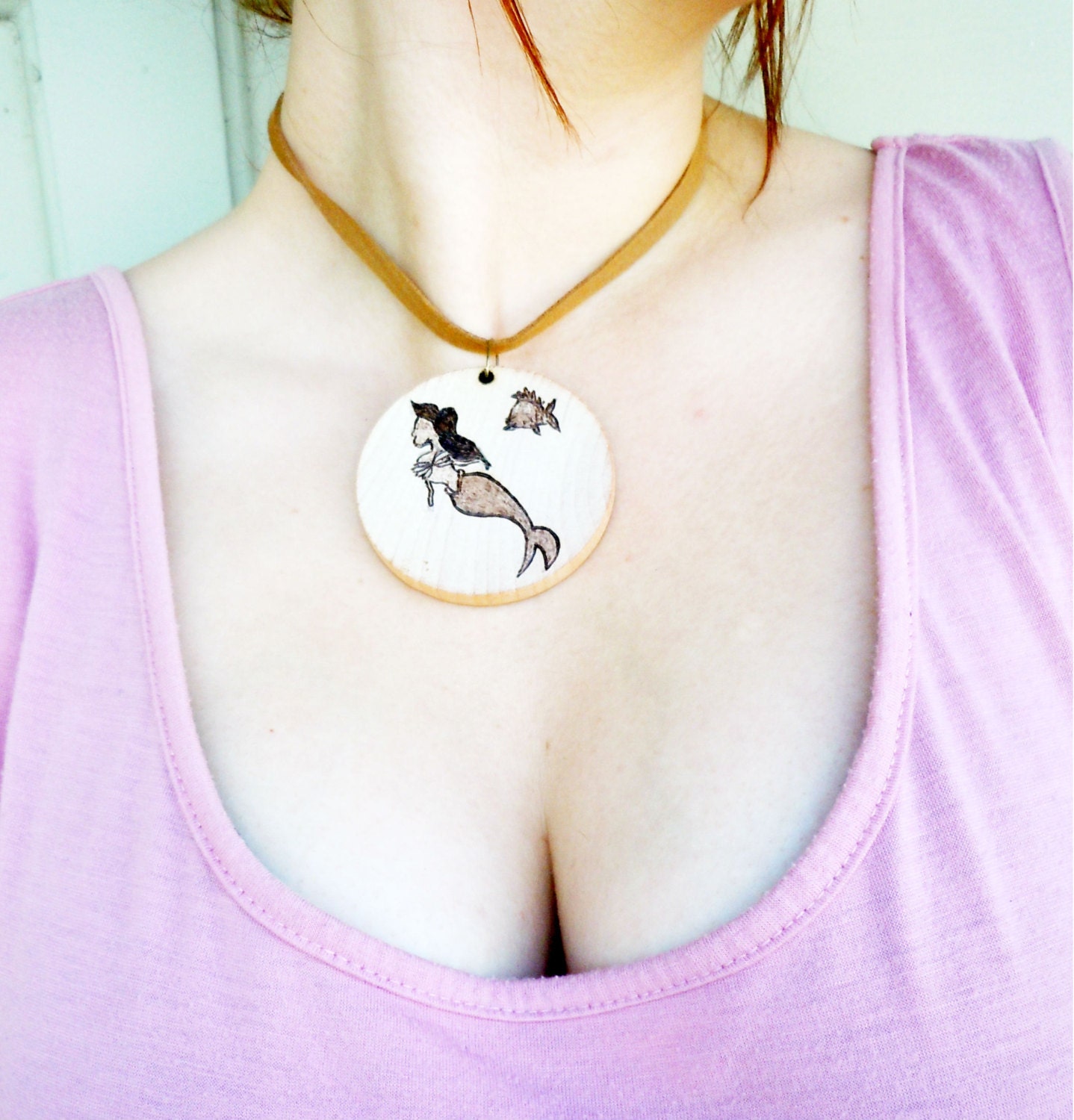 The Little Mermaid Necklace // Ariel Artwork // Pyrography Jewelry