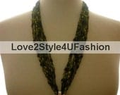 Memorial Day Sale Cascade Ladder Yarn Necklace Trellis Ribbon Necklace Unique Gifts Handmade Fashion Jewelry Fiber Art-Green Large