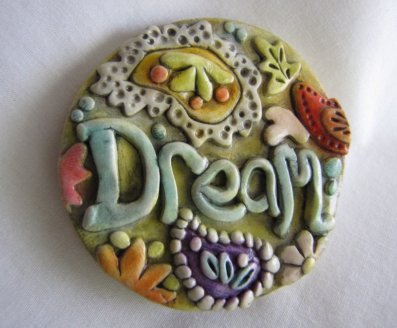 Paisley Dream magnet - antiqued paisley design - polymer clay
