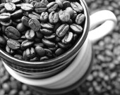 Black and white coffee photography coffee beans photo 5x7 fine art print fair trade coffee decor beans gift for coffee lovers