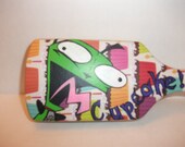 Gir-Crazy About Cupcakes- Large Wooden Pin Paddle Hair Brush- Invader Zim Fan Art- Hand Painted and Papered
