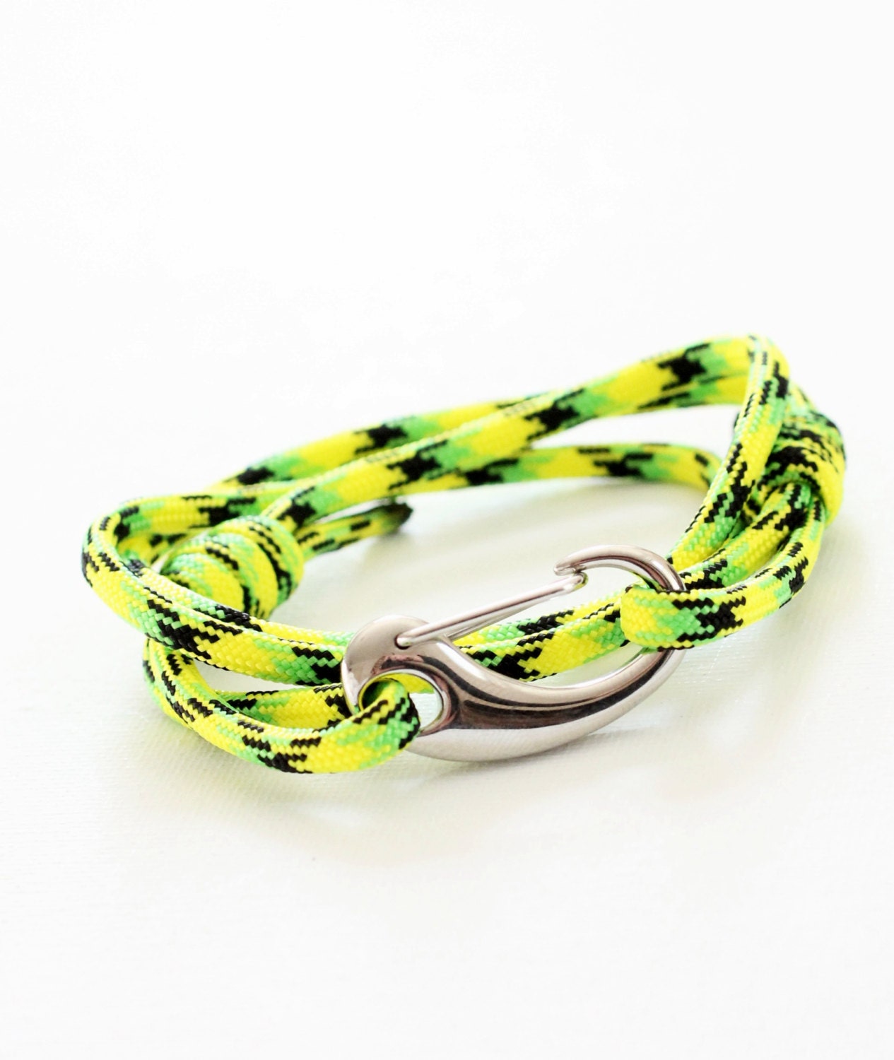 Yellow Nautical Bracelet,  Shackle Style Sailor Bracelet, Nautical Jewelry, Adjustable Bracelet Dragonfly yellow, lime green, black