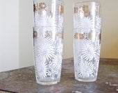 Vintage Cocktail Glasses - White Flowers with Gold accents Hazel Atlas Set of 4