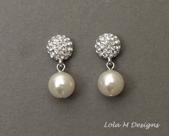 Bridal Earrings - Swarovski round pearl earrings - wedding jewelry, bridesmaids -Ivory Pearl Bridal Earrings Wedding Jewelry, Style E26