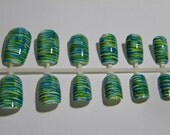 Customizable Blue and Green Sugar Spun False Nails