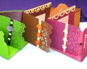 3 Green, Purple, Brown Bright Notecard/Envelope Stationary, Embellished Blank Card/Envelope, Bright Handmade Card/Envelope Stationary Set