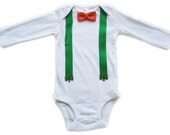 SALE - Size 9 months long sleeve St Patrick's Day Suspender & Bow Tie Onesie