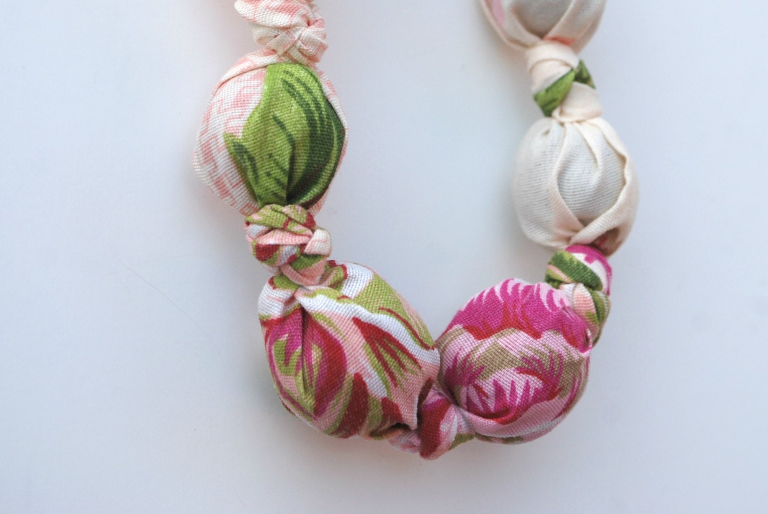 Nursing Jewelry Teething Necklace Maternity Pink Rose Fabric Wooden Beads