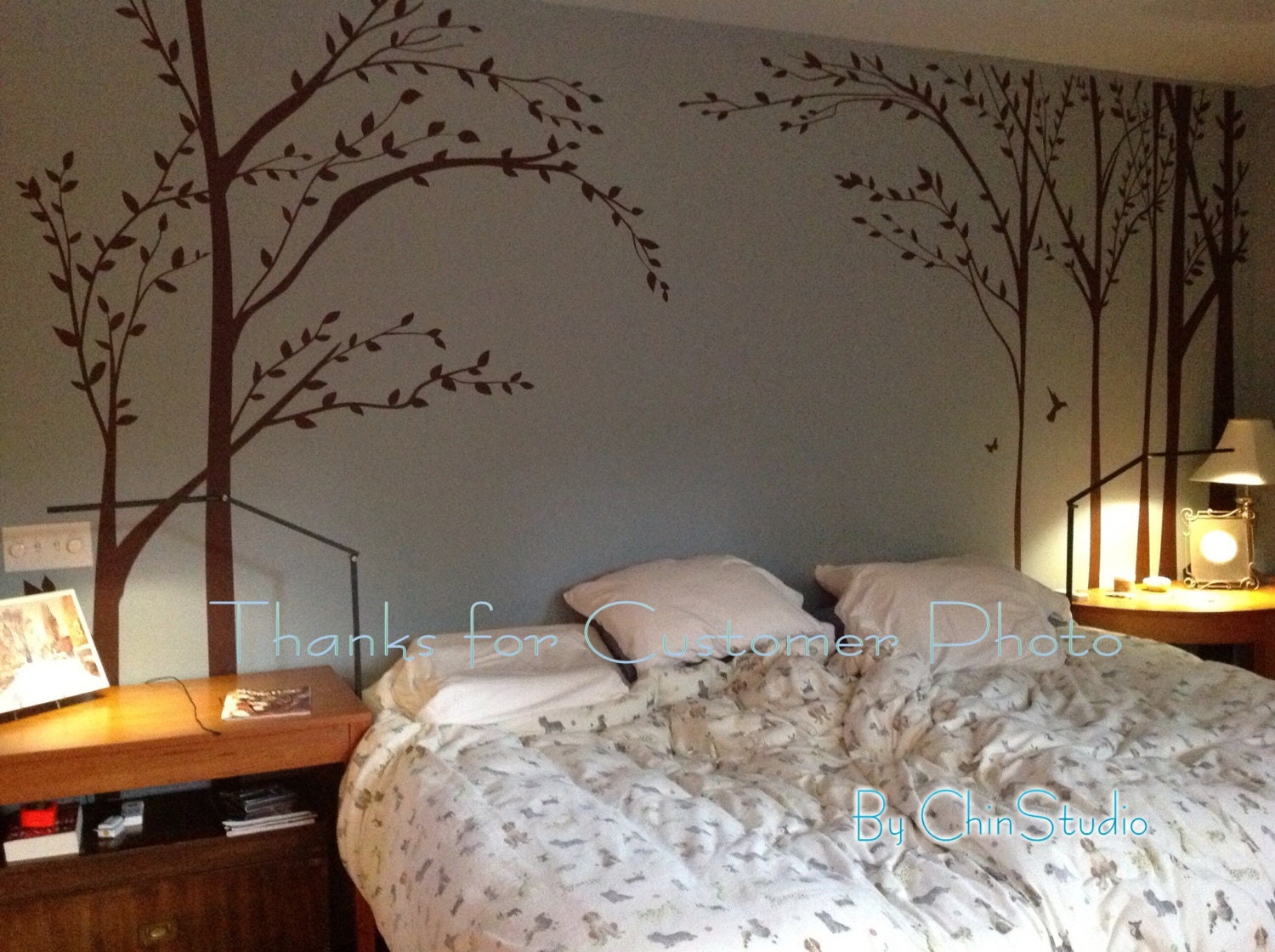 Vinyl Wall Decal Sticker Art - Autumn Trees - set of 7 trees with leaves
