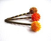 Wedding Hair Accessories, Bridal Hair Pin, Bobby Pin, Ombre Flower Set, Earth tones Bronze Vintage weddings. Free Shipping EU US CAN