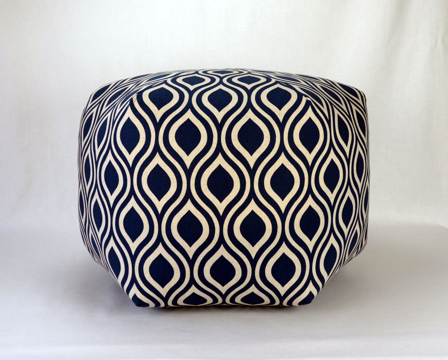 24"  Wide By 15" Tall Floor Ottoman Pouf Pillow Navy Indigo Blue Natural Laken-  Nicole Contemporary Modern Print