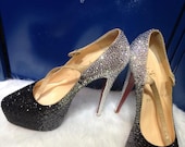 Bling Seamless Black ombre crystal High heel shoe 6" handmade w/ Swarovski element