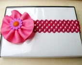 Baby Headband, Baby Girl Headband, Pink Crochet Headband, Ribbon Flower Headband for infant, toddlers, girls