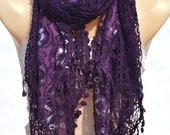 Fashion exquisite cotton lace scarf, mesh lace stitching scarf, purple lace scarf, shawl, women's accessories