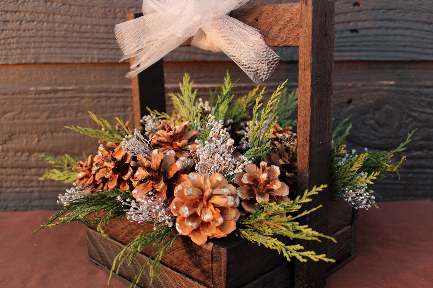Wedding Centerpiece, Winter Wedding, Rustic Table Arrangement with Preserved Cedar and Pinecones, Pine Cone Centerpiece, Winter Arrangement