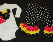 minnie Mouse  birthday shirt OR onesie bodysuit with letter embroidery ruffle pants baby toddler girl 0 3 6 9 12 18 24 months 2t 3t 4t 5t