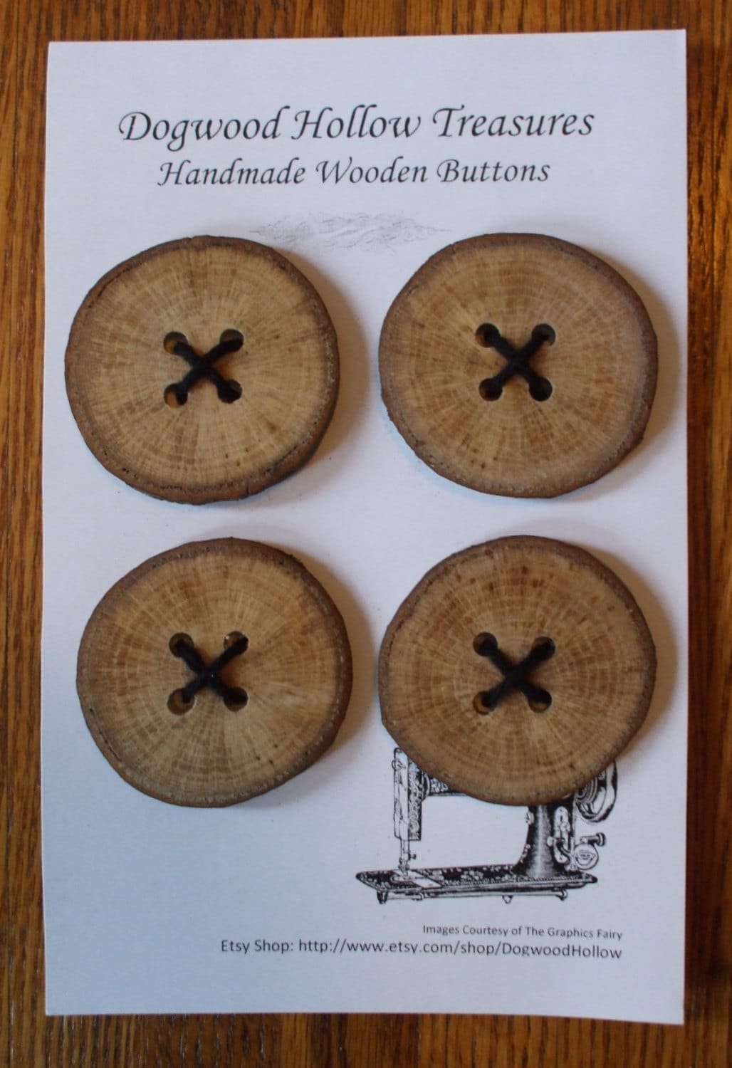 Rustic Oak Jumbo Wooden Buttons- Approximately 2 3/8 inches-Tree Branch/Log Slices- Sewing, Crochet or Knitting Supplies- Set of 4