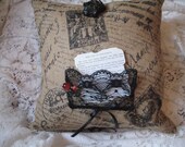 Paris Burlap Pillow with Antique Hat Pin