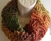 Ooak unique womens designer lace effect hand knit/crocheted autum,winter cowl,scarf,infinity neckwarmer