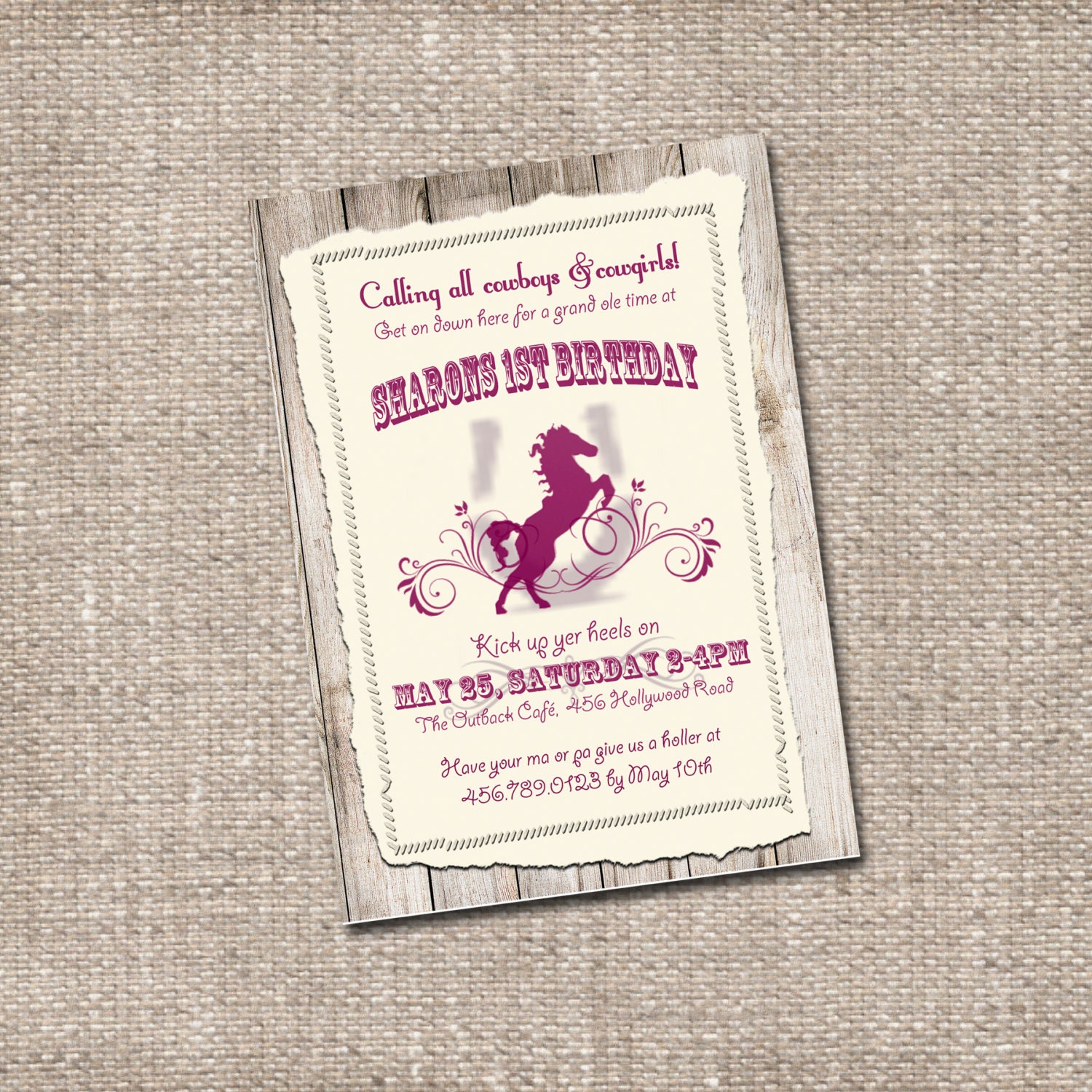 Rustic Cowgirl Birthday Invite - DIY Printable - First Birthday Second Birthday