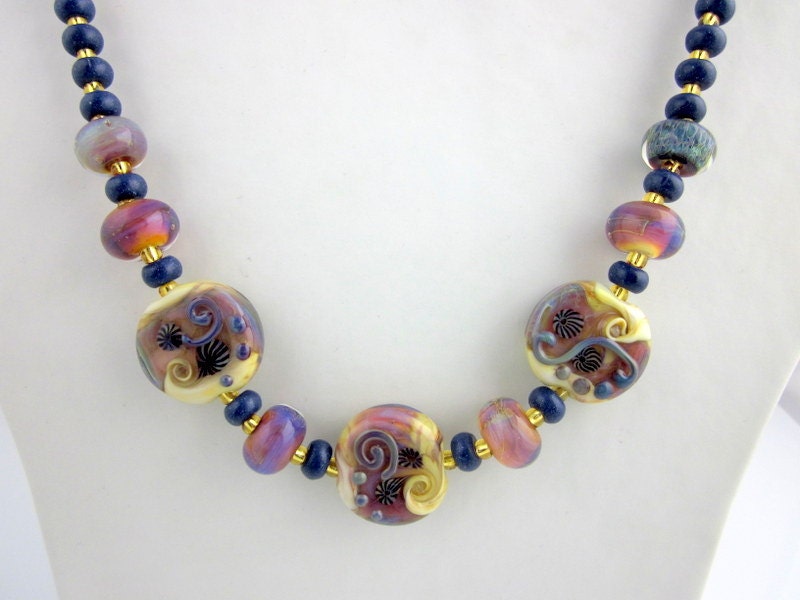 Lampwork Beaded Necklace, Lampwork Necklace, Beadwork Necklace, Gifts for Her, Beaded Jewelry, Women's Jewelry