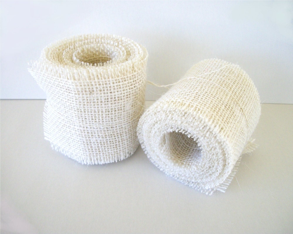 Off White Burlap Ribbon 3 1/4 Inch Cream Hand Cut Ribbon Jute Wedding Supplies 3 yards, 9 ft long, 108 inches