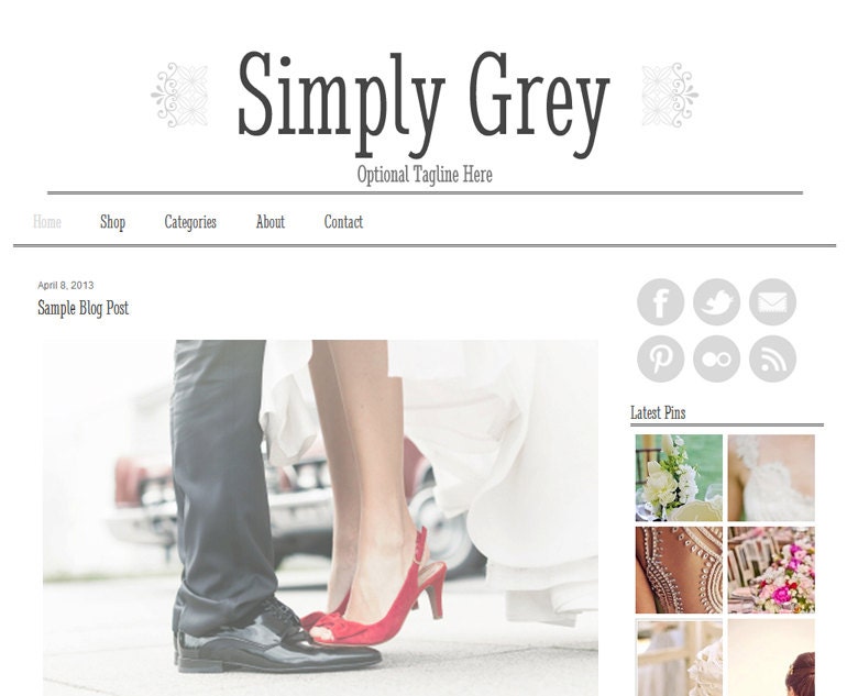 Premade Blogger Template Design - Simply Grey Blog - white and grey blog, modern, chic blog design