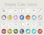 Social Media Icon Set - Instant Download - Circle Buttons - Grey & Colored Icons for Facebook, Twitter, Pinterest, Etsy, Instagram
