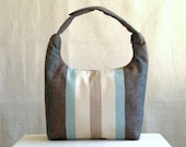 Lunch Bag Insulated, Women Lunch Bag, Work Lunch Bag, Boys Lunch Bag, Fabric Lunch Bag,Light Blue Brown Beige Stripe