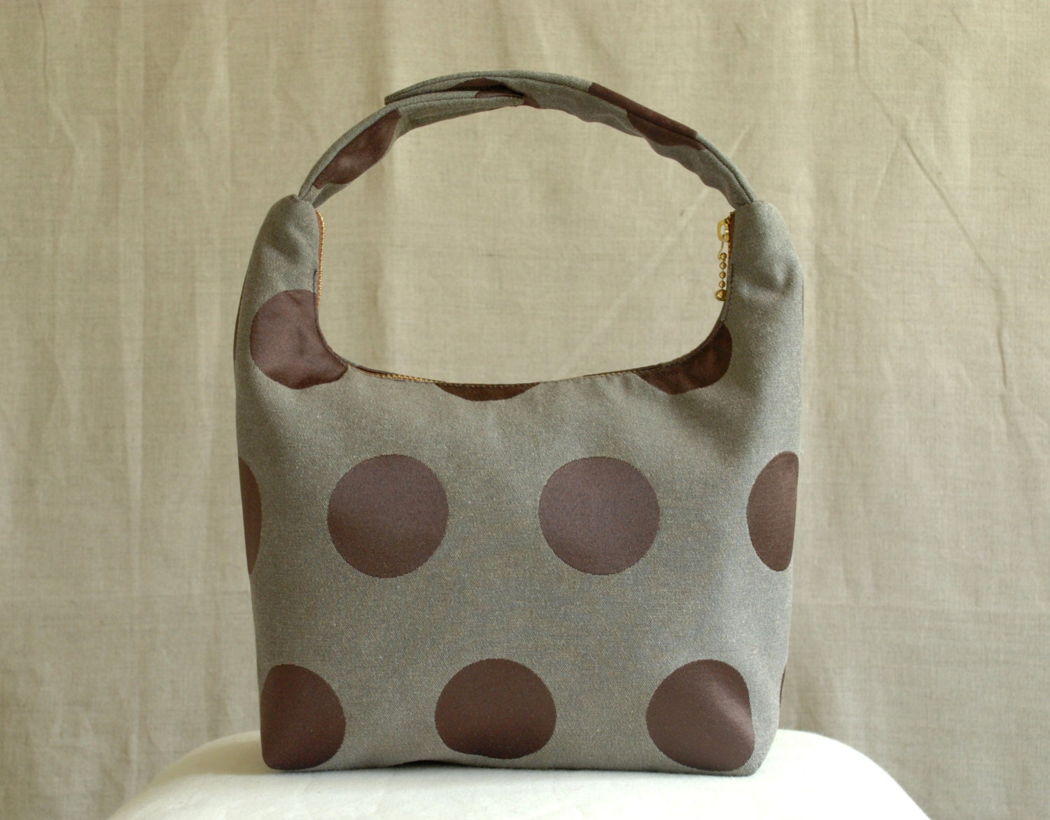 Lunch Bag Insulated, Handmade Small Purse, Lunch Tote, School Lunch Bag, Fabric Lunch Bag, Work Lunch Bag,Big Brown Pink Polka Dot