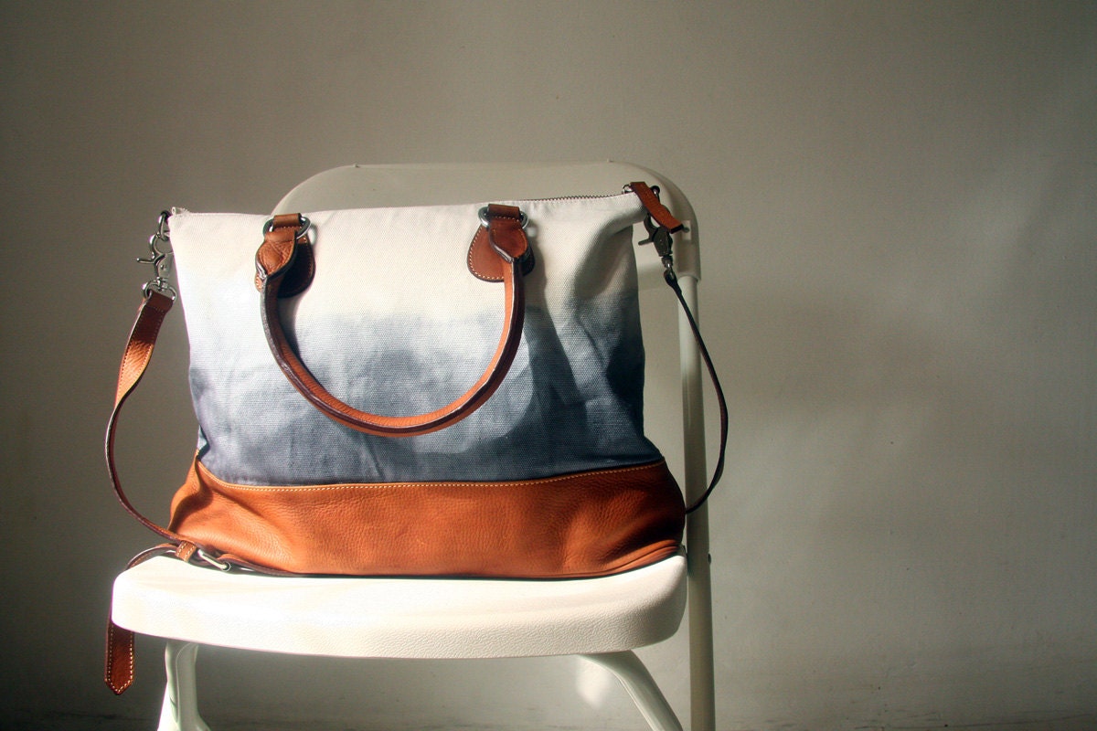 Grey & White Leather Bag