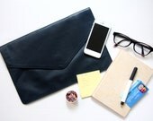 Oversized Envelope Leather Clutch in Navy