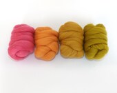 Felting Wool - Merino wool tops - 21 micron - 4 x 25g - Pink - Peach - Green - Yellow -  Needle felting - spinning - ESSENCE OF RHUBARB