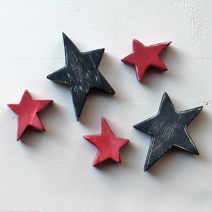 5 Small Wood Stars - Set of Five Distressed Rustic Primitive Stars